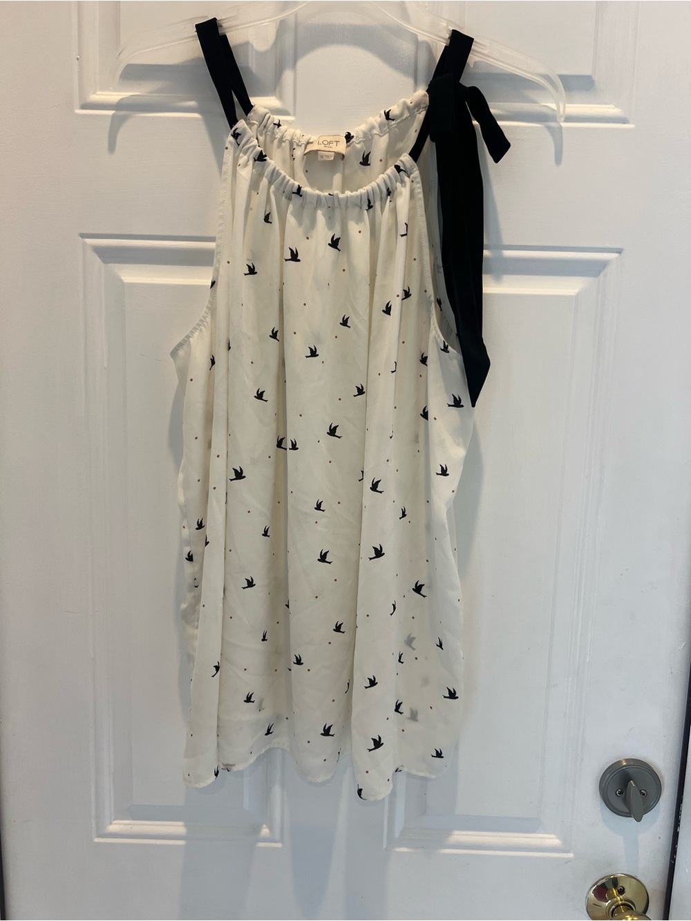 Loft Women's Sleeveless Top Blouse Size XL Neck Tie White #899